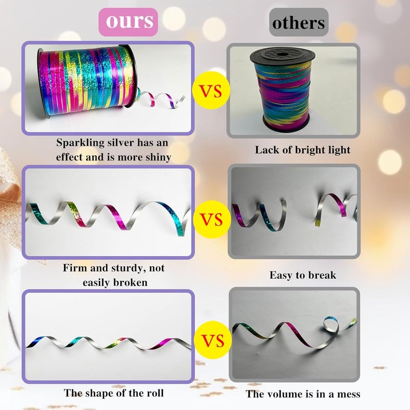 WFAUIBR 500 Yards Rainbow Color Ribbon - 5mm Width Curling Crimped Shiny Ribbon for Balloon String, Parties, Crafts, Gift Wrapping & Decoration - Image 3